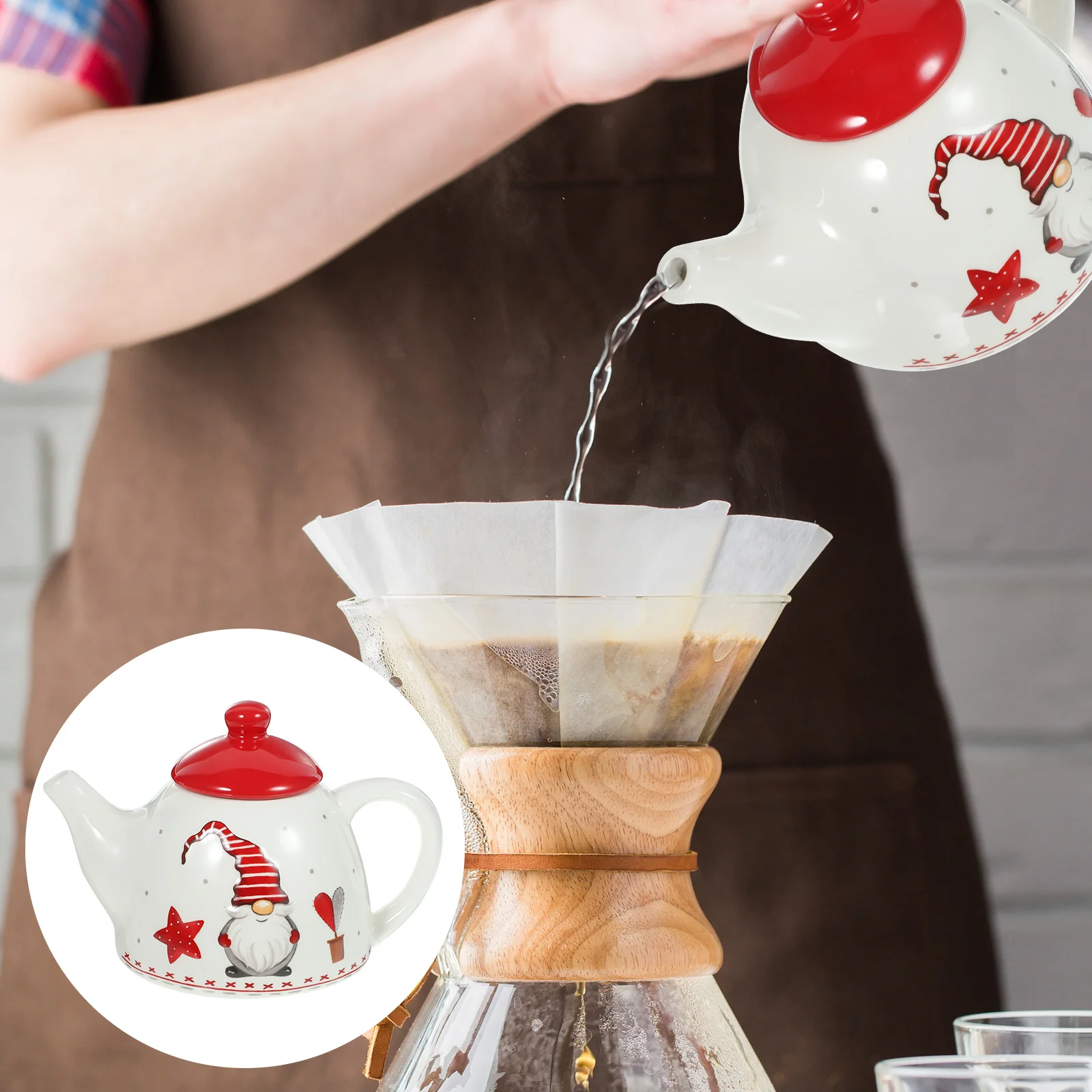 

Christmas Teapots Ceramic Coffee Kettle Santa Gnome Design Farmhouse Milk Pot Xmas Porcelain Loose Leaf Pot Nordic