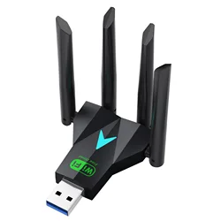 High - Speed Dual - Band Wireless USB Adapter with Quad Antennas - 1300Mbps WiFi Dongle (Black)