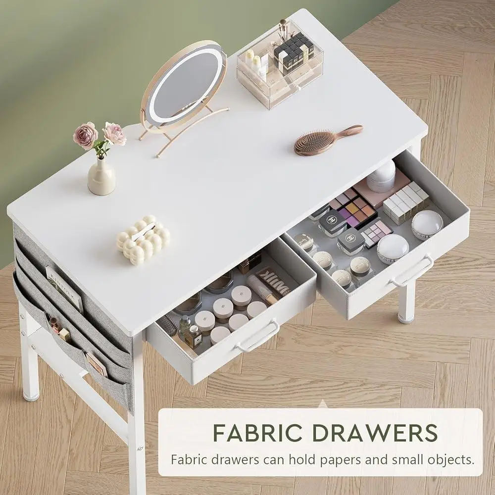 Small Makeup Vanity Desk with Shelves and Drawers Versatile Storage Organizer Compact Wood Dressing Table Bedroom and Office 5