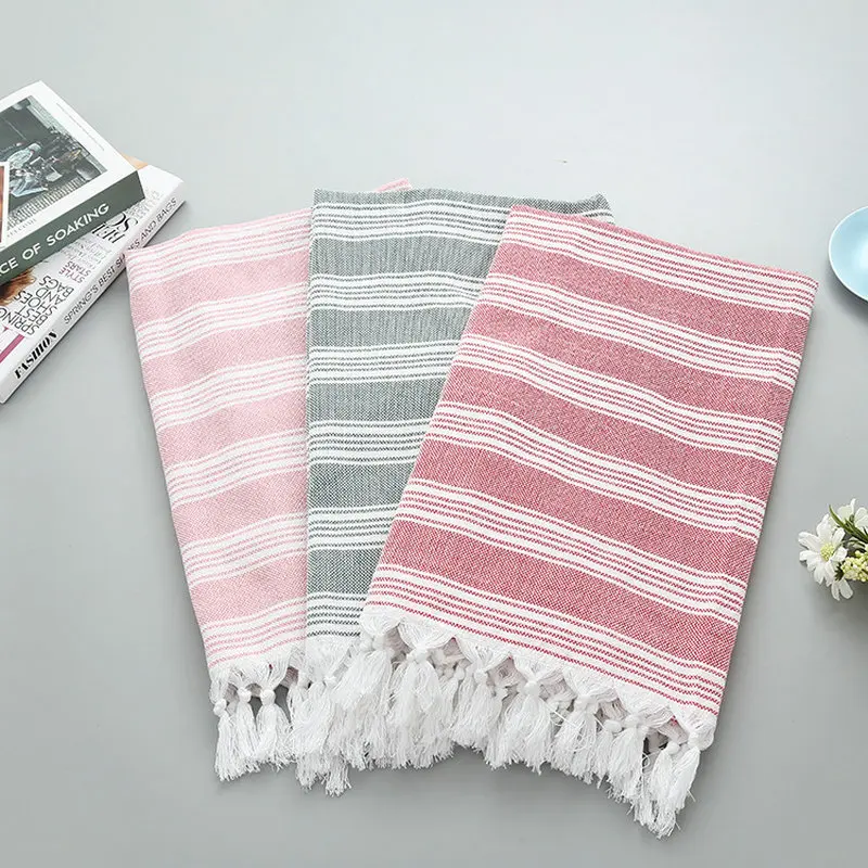Turkish Bath Beach Towel with Tassels Striped Extra Large Bath Sheet