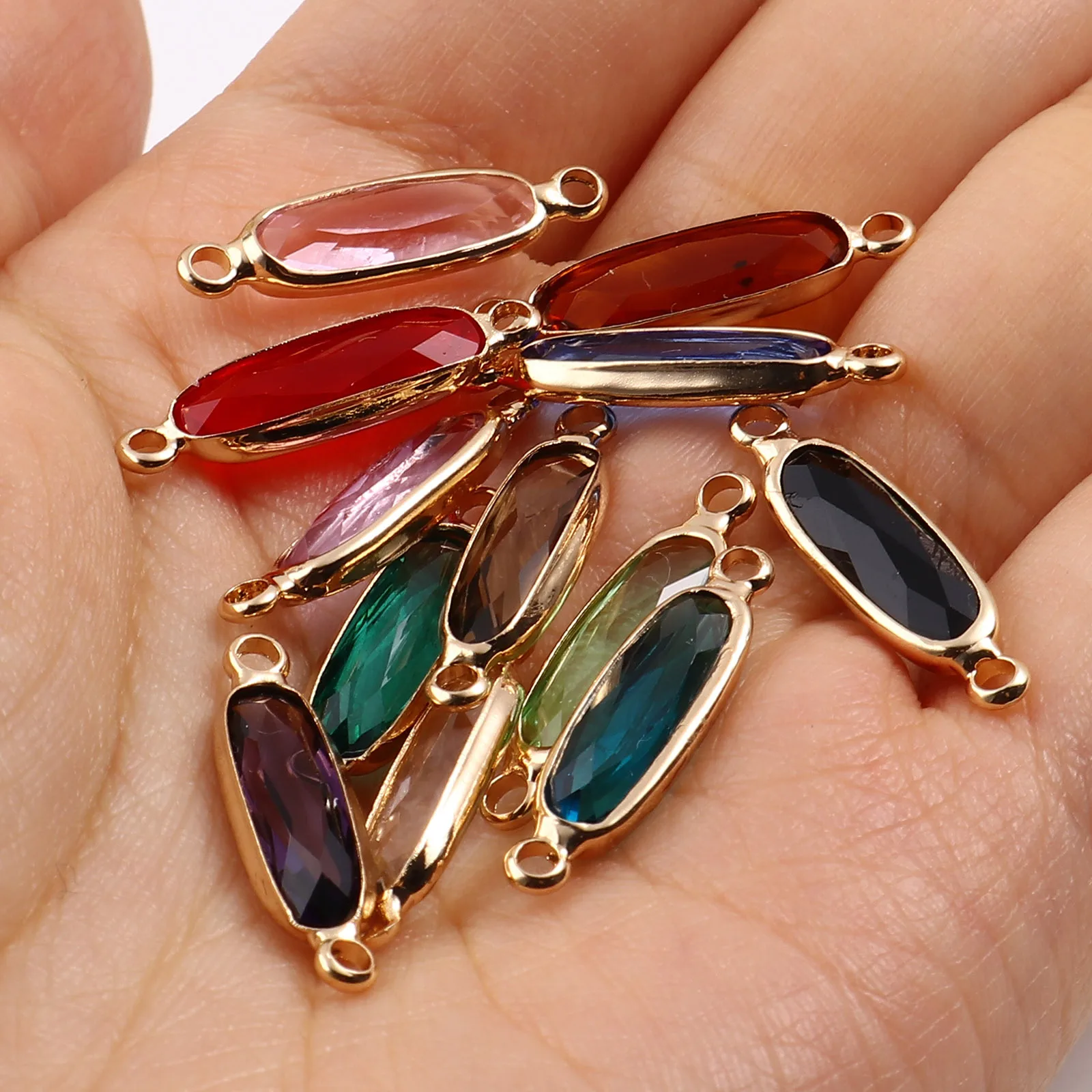 Doreen beads 5 Stück ovale Glas verbinder Kupfer Charms Gold Farbe für DIY Herstellung Halskette Armbänder Schmuck Ergebnisse 22mm x 6mm – Detail 6