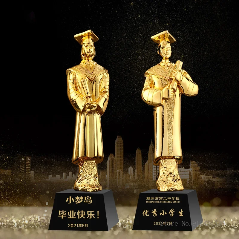 Customized Resin Trophy Student, Model Model, Crystal Base Trophy, Excellent Sculpture, Model for School and Annual Meeting, 1Pc