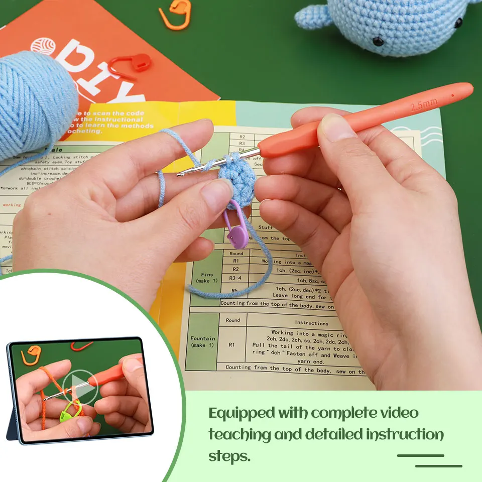 MIUSIE Non Finished Manual Crochet Material Bag Whale Shaped Material Pack Woven DIY Cute Animal Hand Knitting Yarn Set With Bag