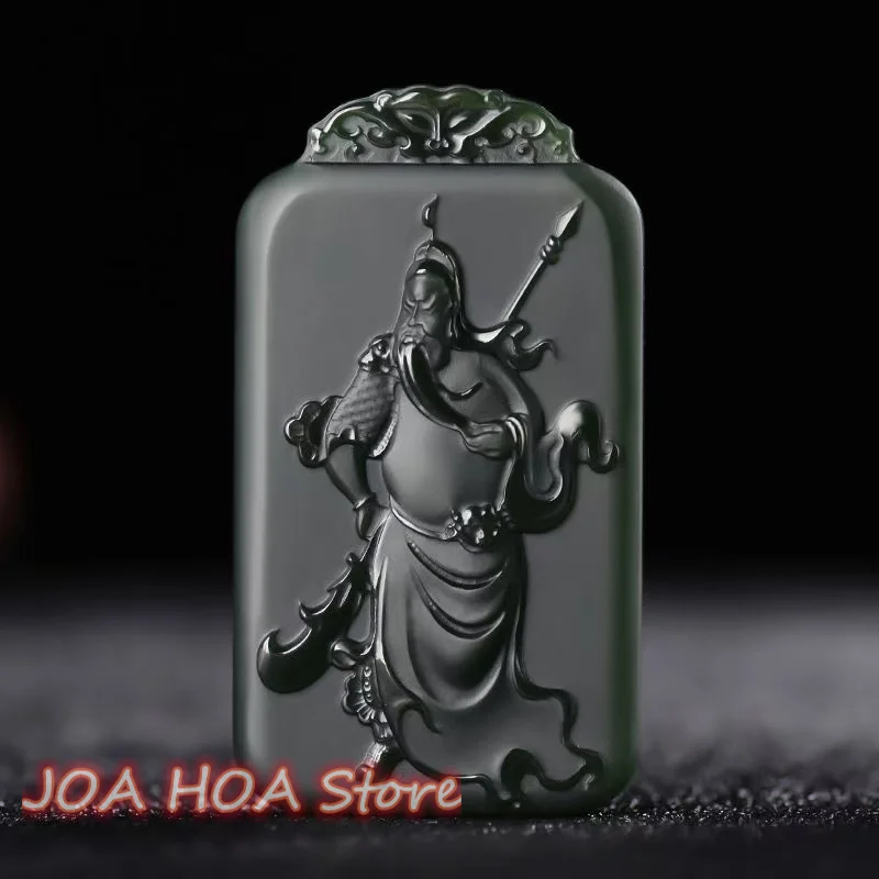 Hetian Qing Jade Guan Gong Collana Intagliata A Mano Su Entrambi I Lati Fine Natural Seiko Carving Jewelry Chain Accessories