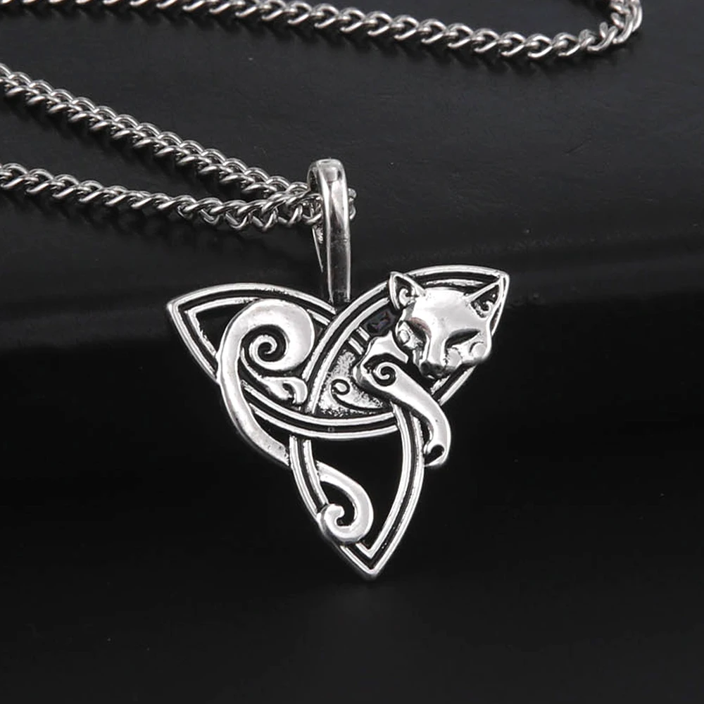 Dawapara Fuchs Triquetra Tier-Anhänger Halskette Keltischer Knoten Glücksbringer Irisches Amulett Nordische Halskette Religiöser Schmuck – Detail 9
