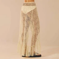 Women Asymmetrical Lace  Flowy Skirts Vintage Long Skirts High Waist Ruffle Midi Aesthetic Ladies See Through Elastic Skirts - Image 3