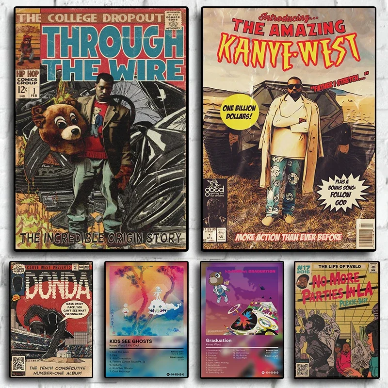 Kanye West Music Album Poster Aesthetic Hip Hop Comics Cover Graduation Ghosts Donda Canvas Print Wall Art Room Decor