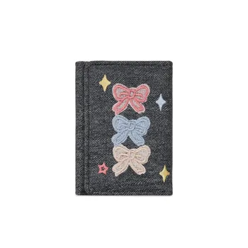 Portafoglio Portatile in Pelle PU con Fiocco Ricamato, Porta Carte in Pelle Ricamata, Portafoglio a Tre Ante alla Moda per Scuola