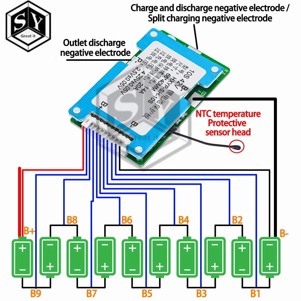 10S 42V 15A BMS Polymer Cell 18650 scheda di protezione della batteria al litio con bilanciamento controllo della temperatura integrato