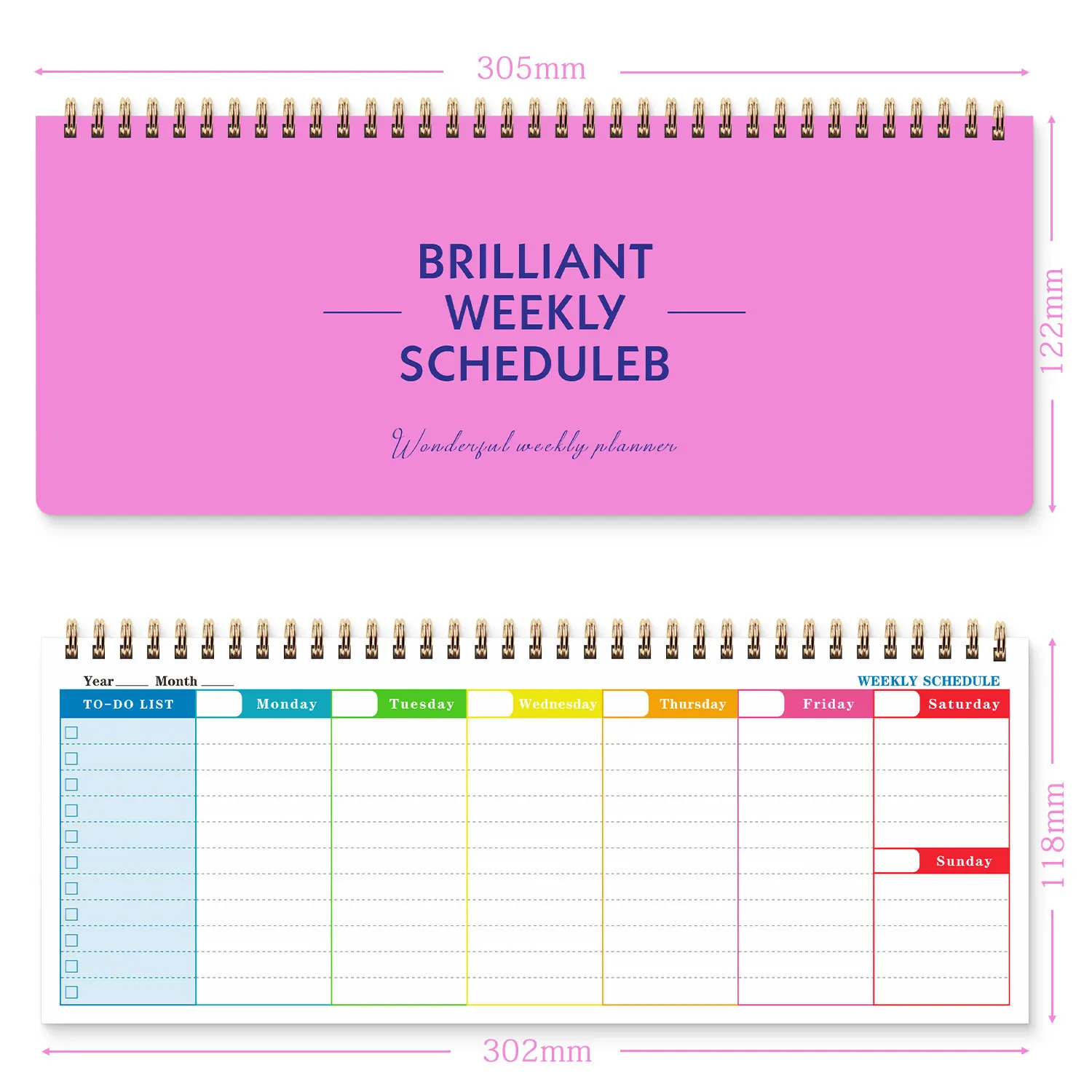 English Coil Notebook: Weekly Planner & Memo Notepad, 60 Sheets/120 Pages