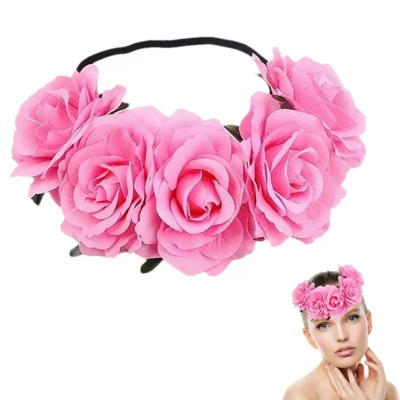 

Simulation Rose Crown Headband Simulation Rose Flower Garland Hair Wreath Floral Halo Headpiece Wedding Party Rosy Flower