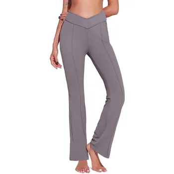 Women Casual Active Fit Pants Elastic High Waist Slim Fit Bootcut Pants Daily Running Exercise Yoga Line Splicing Trousers 4