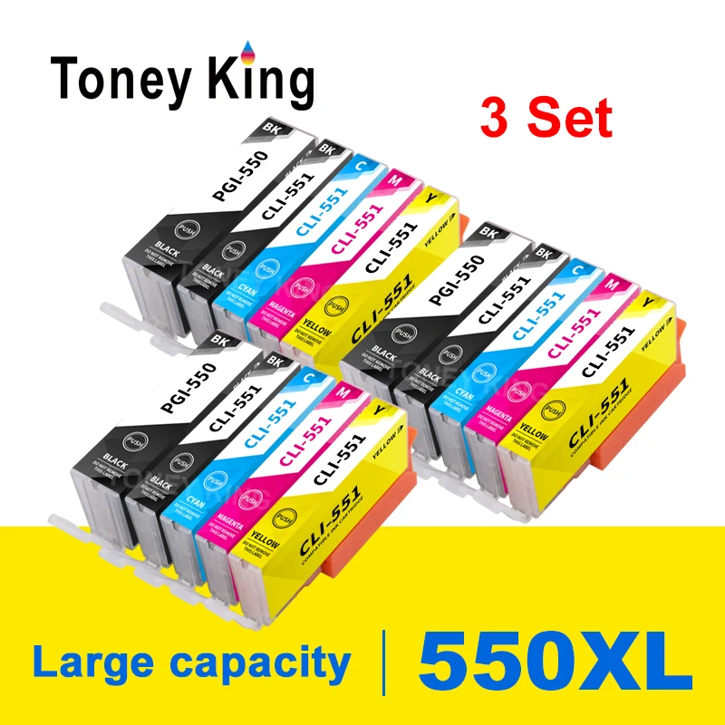Toney King 3Set 550Xl Pgi-550 Cli-551 Cartuccia D'Inchiostro Compatibile Pgi550 Cli551 Per Canon Pixma Ip7250 Mg5450 Mg6350 Mg7150 Mg6450