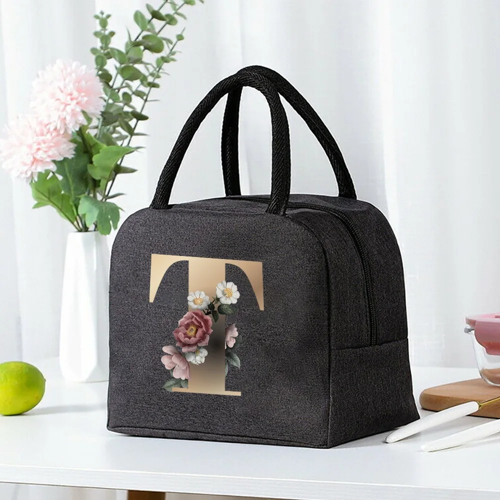 Lunch Bag Cooler Tote Portable Insulated Thermal Canvas Bag Food Picnic Unisex Travel  Lunchbox Organizer Bags Gold Letter Print