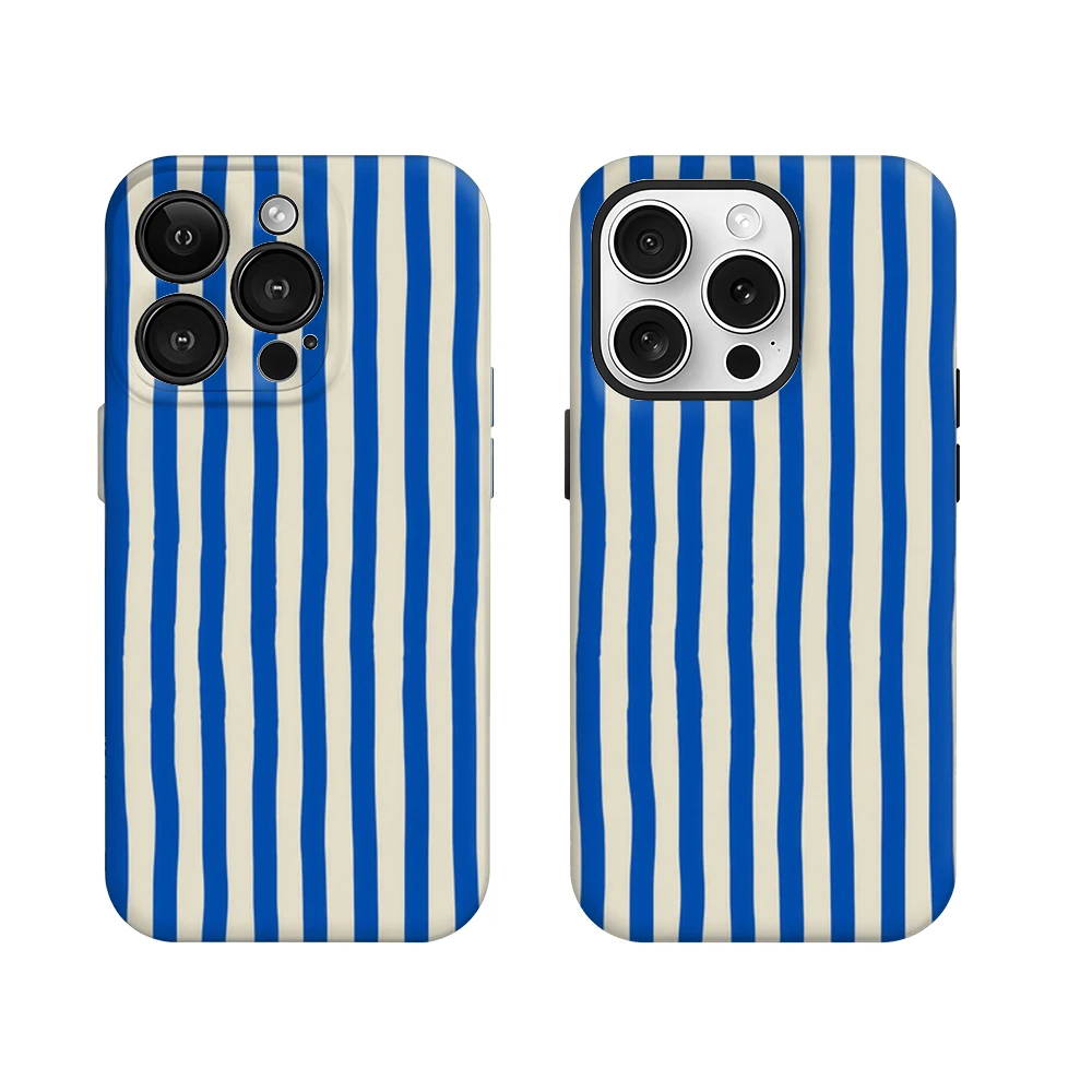 Luxury Double-Layer Back Cover with Nautical Blue & Cream Stripes