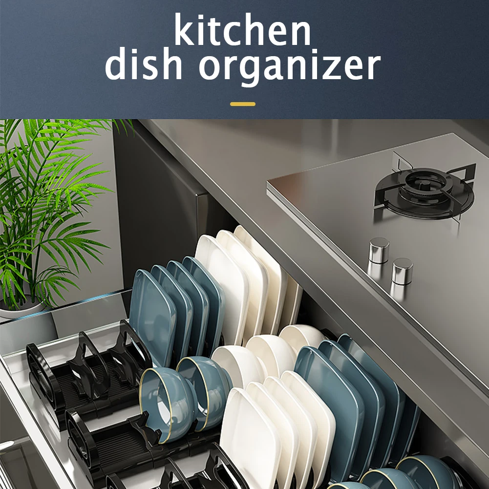 

Dish Rack Adjustable Drawer Bowl Rack Large Capacity Drain Plate Storage Holder Kitchen Cabinet Organizer Drying Drainer Rack