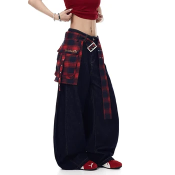 ZHIZOU Women Dark Blue Y2k Oversize Jeans Harajuku Wide Leg Denim Trouser Japanese 2000s Style Baggy Jean Pants Vintage Clothe 1