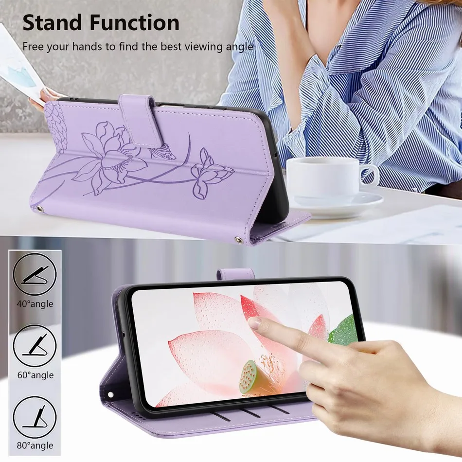 Charming Lotus Flower Phone Case with Wallet and Stand功能