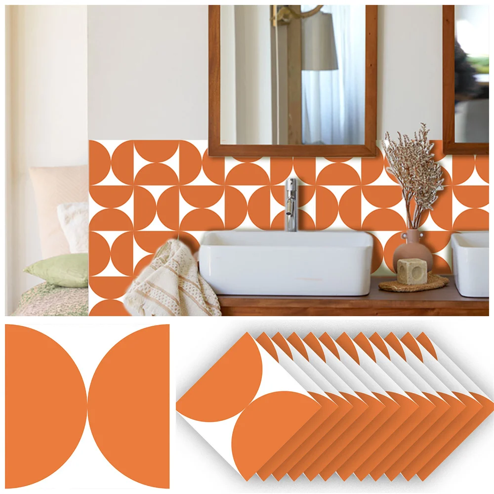 OrangeSemicircleTileStickerNonSlipWaterproofSelfAdhesive