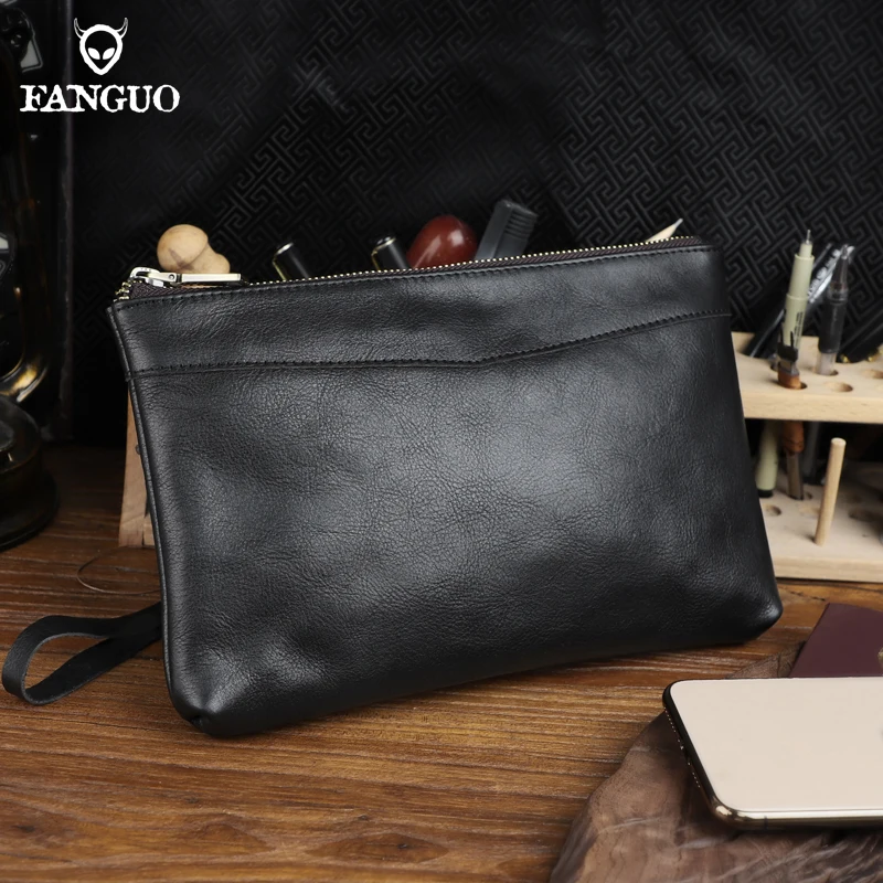 100% Cow Genuine Leather Clutch Bag For Men Long Wallet With Hand Strap  Vintage Designer Soft Large Capacity Handbag Purse AliExpress