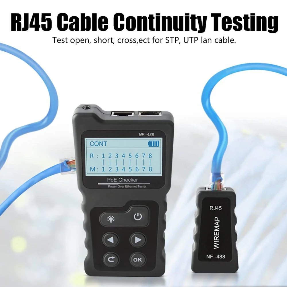 Noyafa NF-488 LCD Network Cable PoE Checker Inline Voltage Current Tester With Cable Tester Lan Tester Wire 3