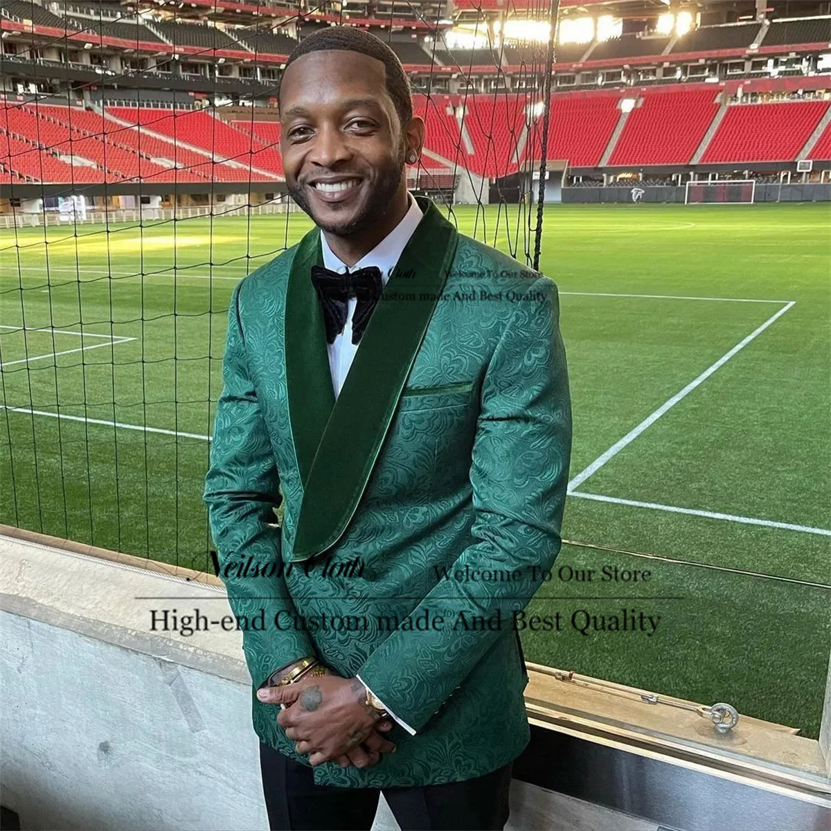 

Деловые зеленые ЖАККАРДОВЫЕ мужские рандомные комплекты из 2 предметов, шаль с лацканами, мужской облегающий костюм для шафера
