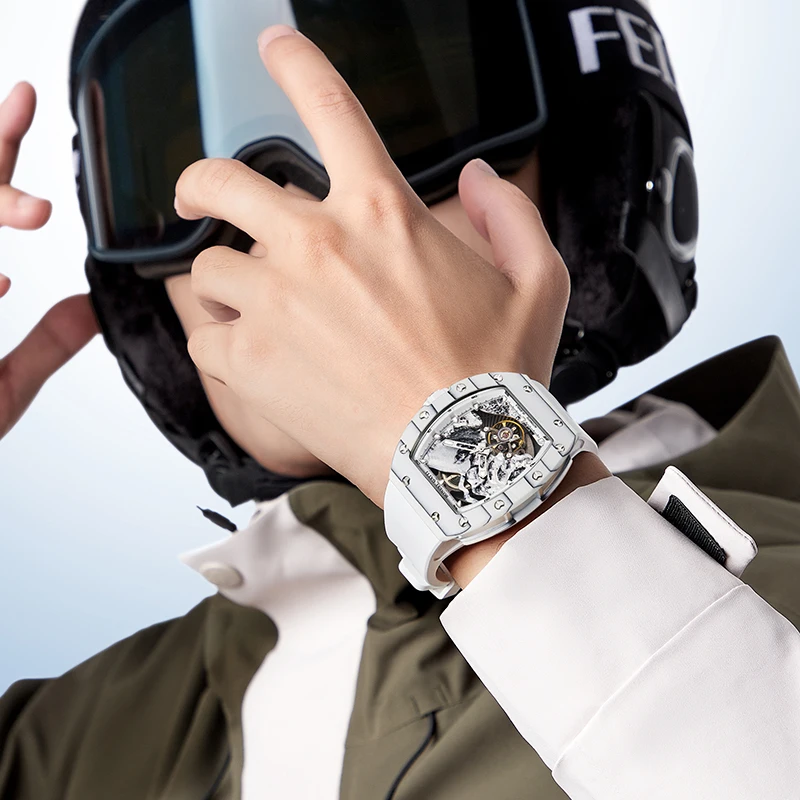 Bonest Gatti-男性用自動巻き時計,機械式トノー腕時計,カーボン