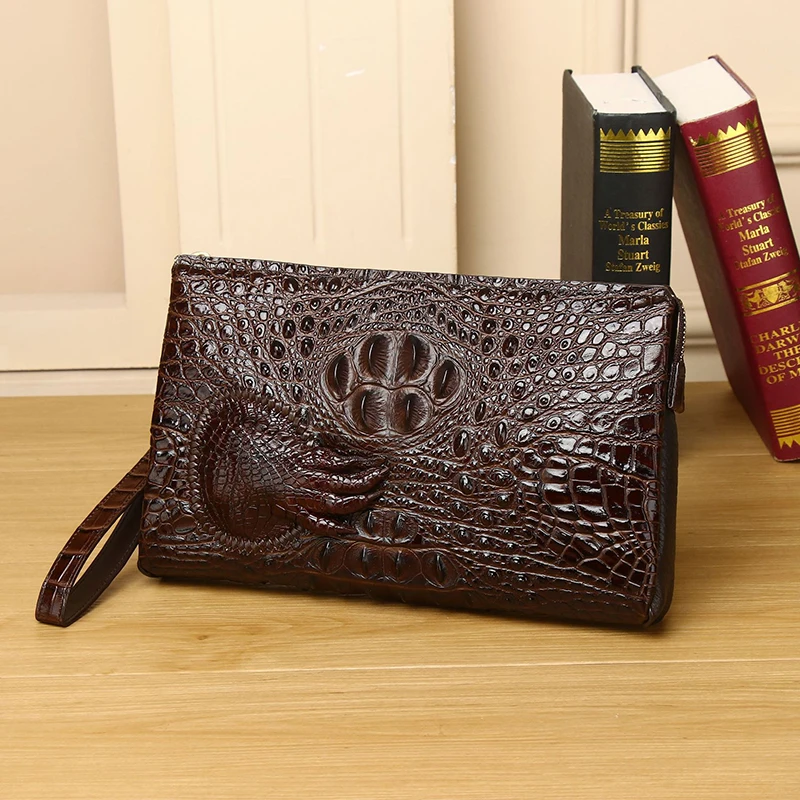 

Crocodile pattern cowhide leather bag men's briefcase High-quality real leather envelope clutch bag Large capacity men's bag