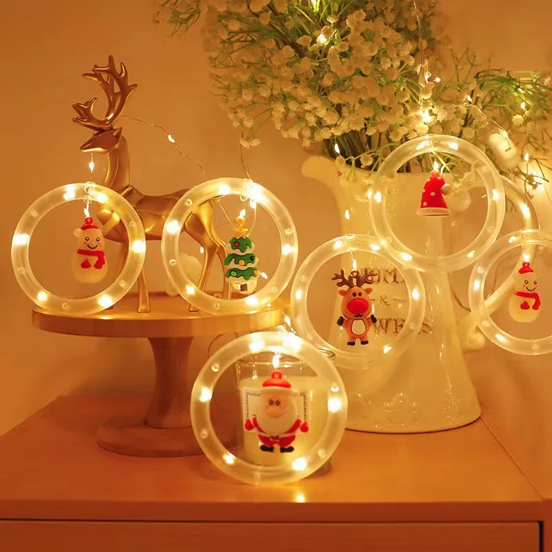 

Santa Elk LED Holiday Lights Window Dressing Room Christmas Element Decoration Accessories Light New Year Decor String Lamp