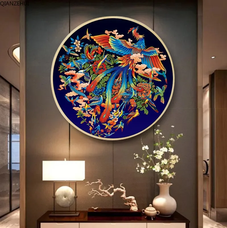 QIANZEHUI Needlework,DIY Peacock living room small flower Cross stitch,Sets For Embroidery kit Full embroidery Cross-Stitching