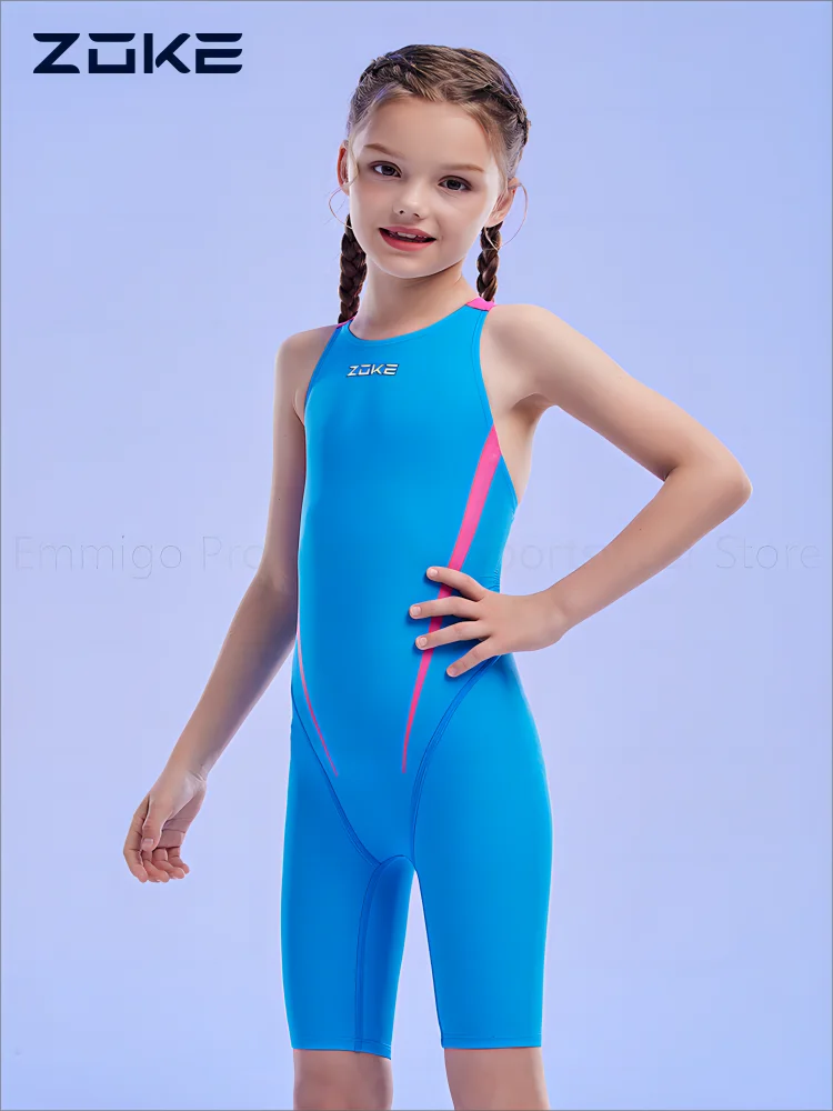 Girls Swimwear Girl's Training & Racing Swimwear Kid One Piece Competitive Swimsuits Professional Competition Knee Length Bodysuits