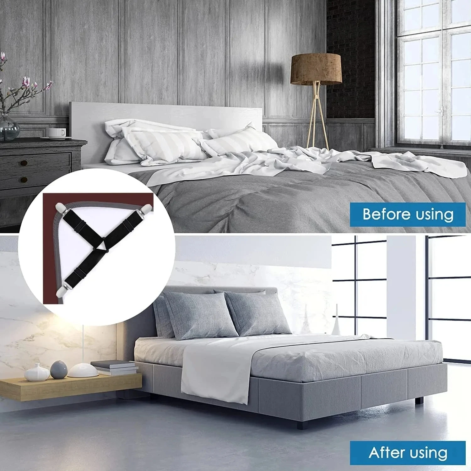 Elastic Bed Sheet Grippers and Organizers - 4-Pack Set