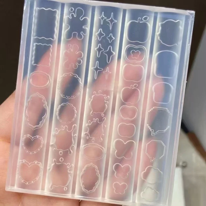 귀여운 프레임 대화 상자 별 하트 사과 나비 네일 아트 장식 투명 실리콘 몰드 네일 아트용