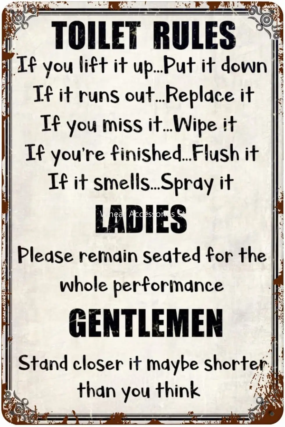 

Toilet Rules Vintage Metal Sign Funny Bathroom Decor for Bar Cafe Pub Home - Ladies and Gentlemen - Best Toilet Wall