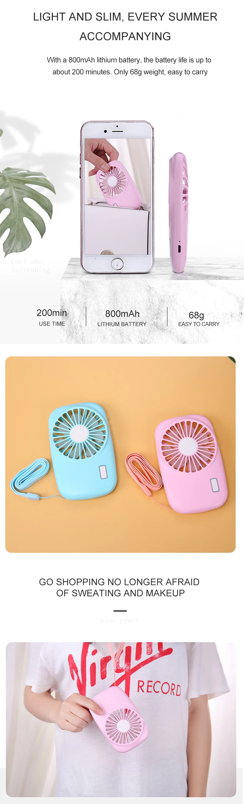 Description Picture 2 of itemPortable Mini Handheld Wireless Electric Fan USB Rechargeable Desktop Air Conditioner Electric Neck Fan for Camping Outdoor