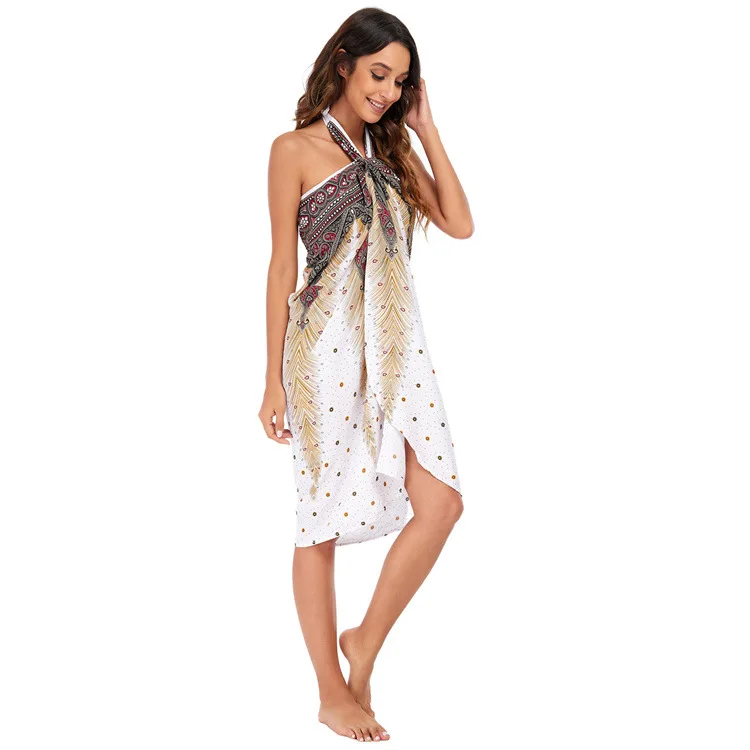 Boho-Kleid & Rock für Damen, Yoga-Freizeitkleid, Sommer-Maxikleid, Kurzes Bedrucktes Strandtuch, Multifunktional – Detail 4