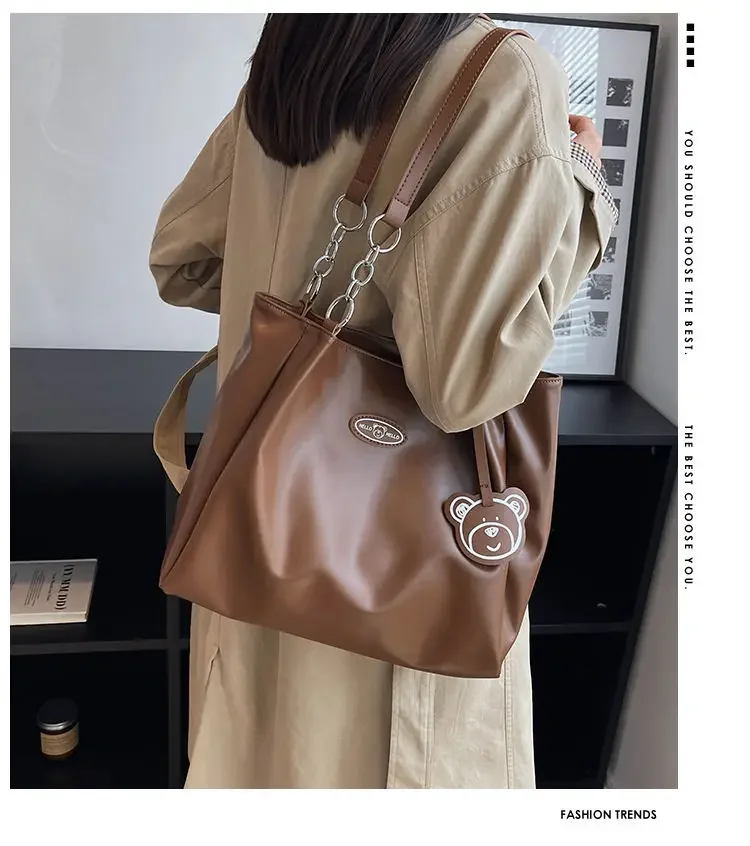 

2024 New Advanced Texture Niche Shoulder Bag for Women Solid Leather Large Capacity Commuting Handbag Student Class Tote Bags