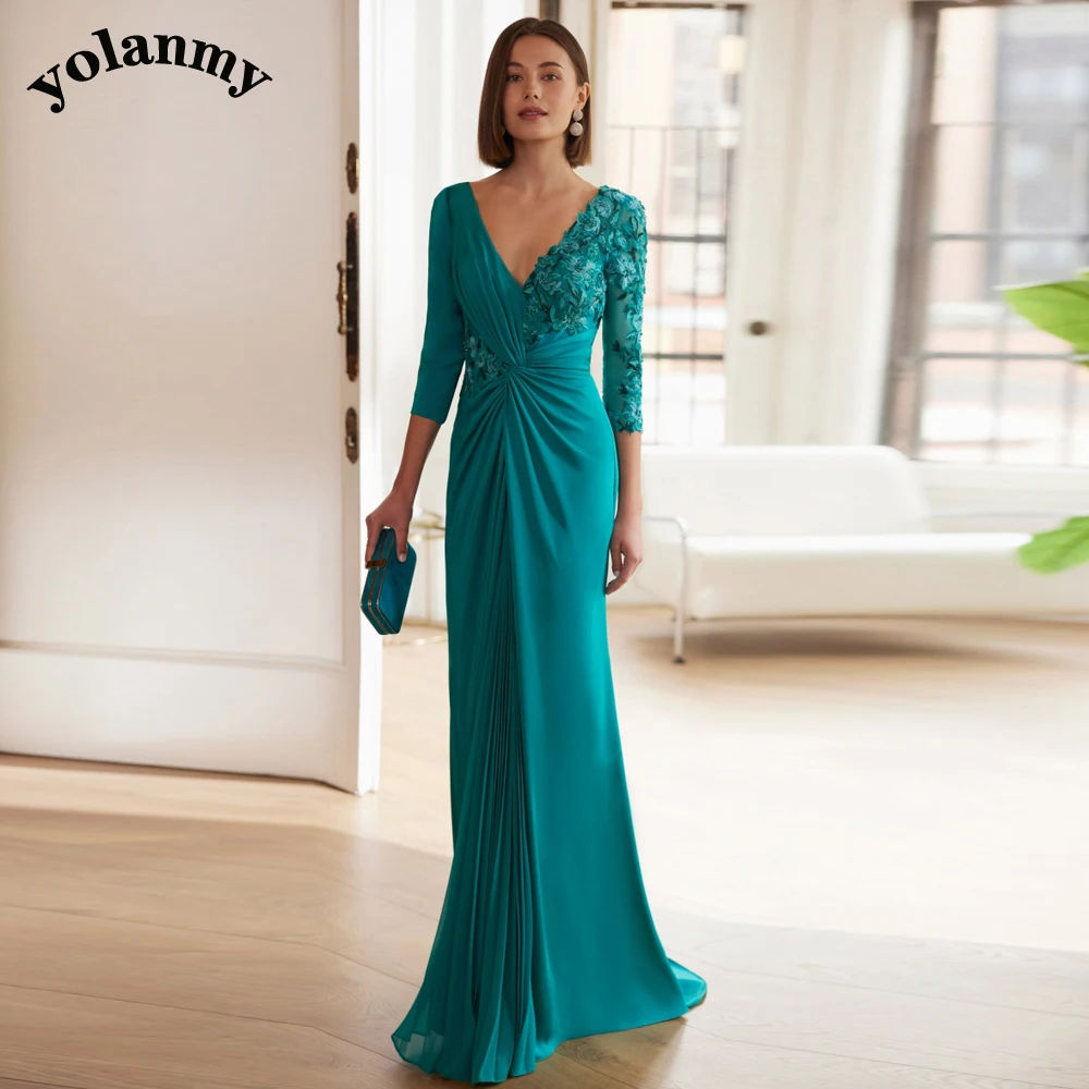 Wedding Guest Dresses for Women Appliques V Neck Zipper Classic Three Quarter Customized