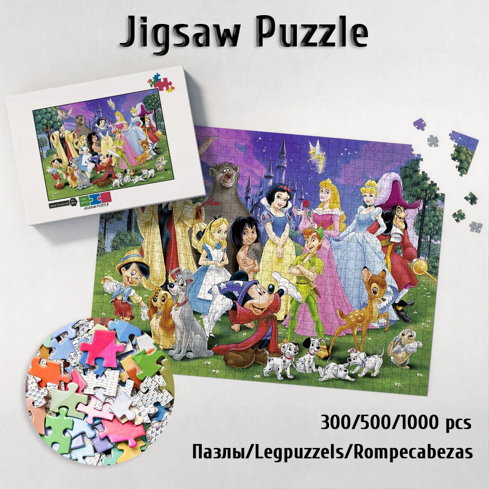 Disney Princess Mickey Mouse Unique Design Puzzle Disney Funny Cartoon Diy Jigsaw Puzzles Board Games for Kids Adults Toys Gift