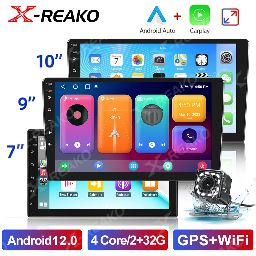 

X-REAKO 2din 7/9/10Inch Android12 Touch Screen GPS Navigation Multimedia Player 2+32G Audio Stereo FM Radio Head Unit BT Carplay