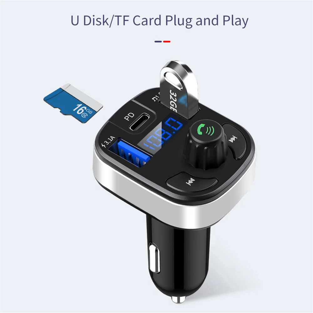 Car Bluetooth 5.0 FM Transmitter Dual USB PD Type C Fast Charge Car Charger  Bluetooth Microphone Handsfree Car FM Modulator - AliExpress