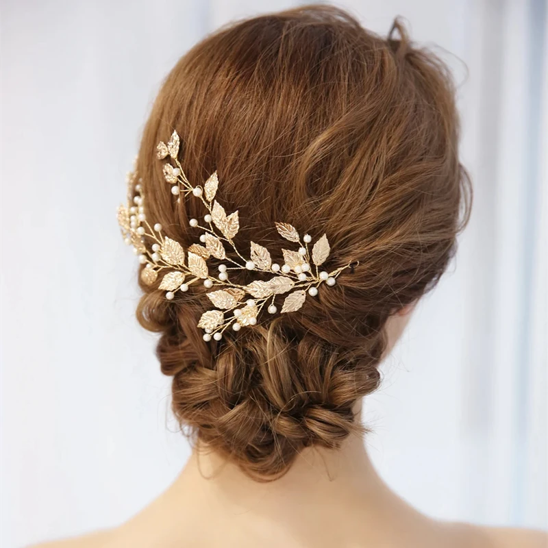Flower Leaf Crystal Pearl Headband Hairband Tiara For Women Bridal Wedding Hair Accessories Vine Jewelry Band Headband Gift jewelry accessories hair accessory hair headdress bridal headwear hair band crown