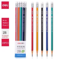 10pc/Set Deli HB 2B Wood Pencil Triangle/Hexagonal lapices With Eraser For Children Students Painting Writing School Office Home 1