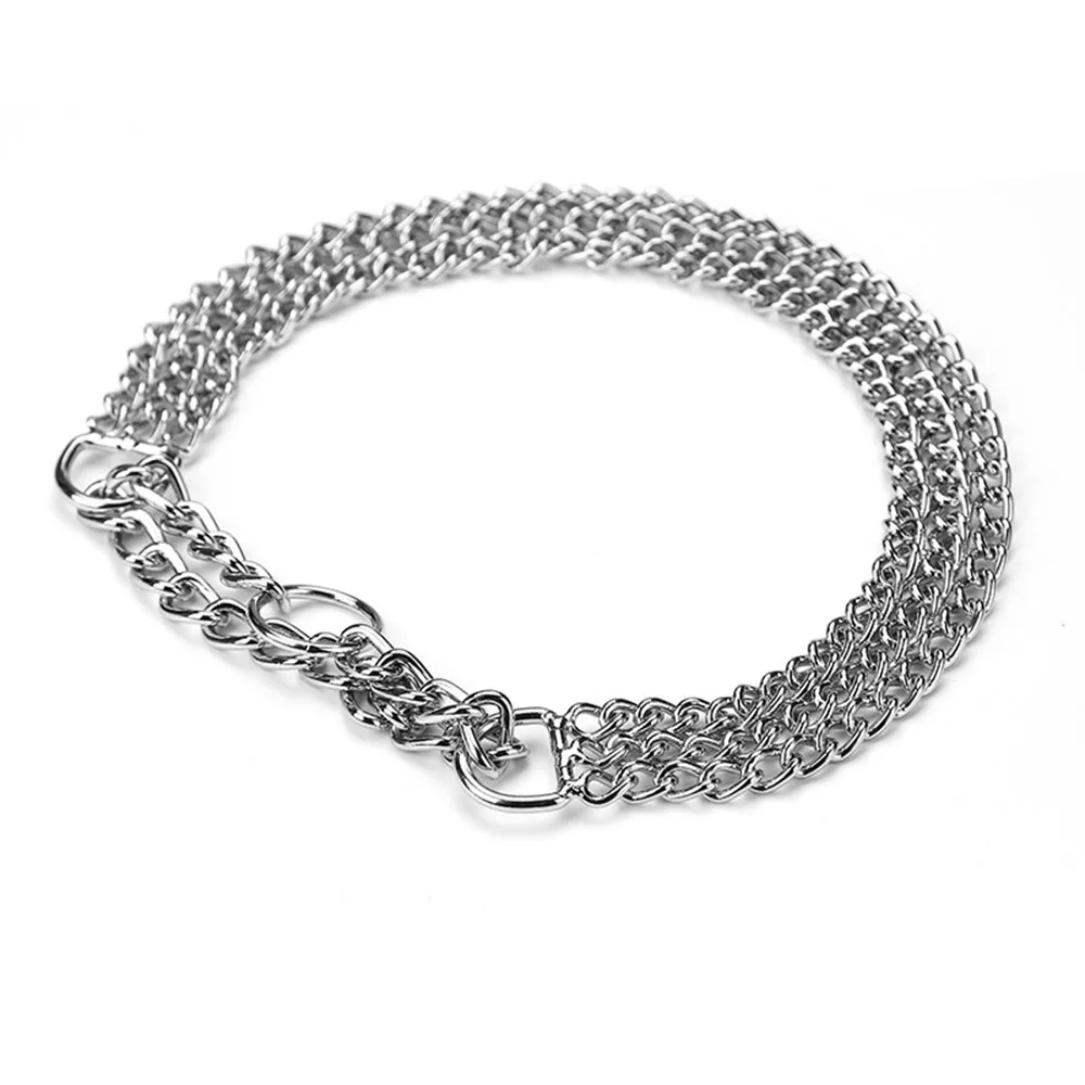 Dog Collar Chew Proof Triple Row Chain Adjustable Walking Metal Cuban Link For Big