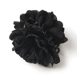 Elegant French Camellia Satin Hair Claw Clip in Solid Color (Black)