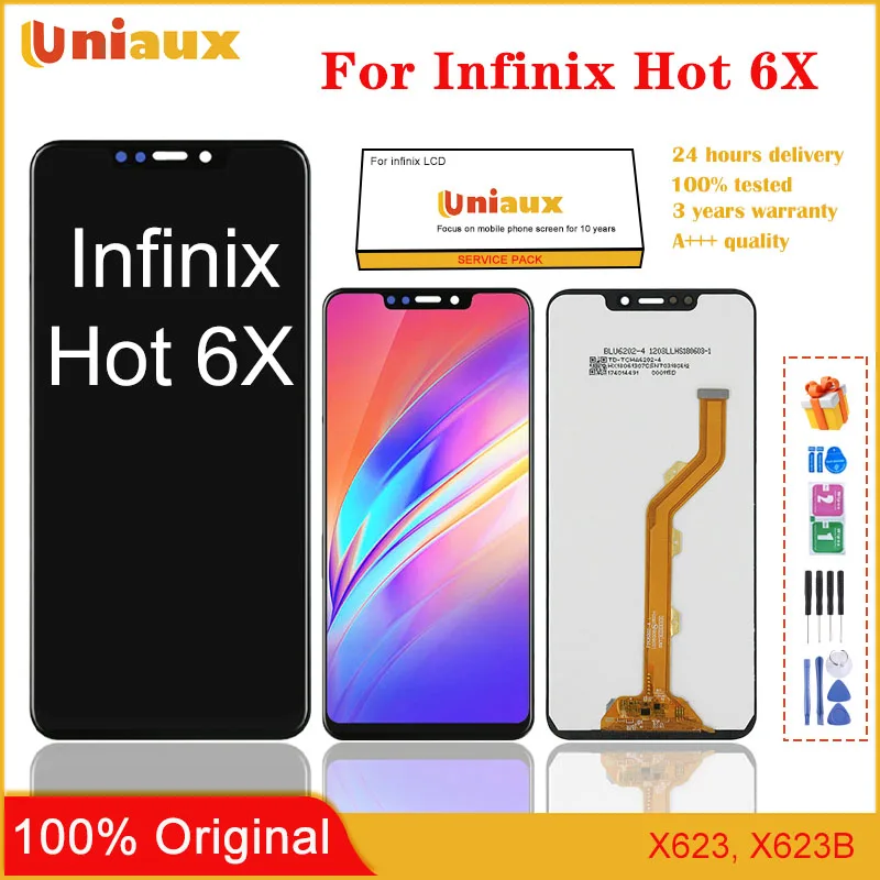 

6,2 "оригинальный для Infinix Hot 6X X623 LCD дисплей кодирующий преобразователь сенсорного экрана в сборе X623B LCD абсолютно новый Ремонт Запасные части