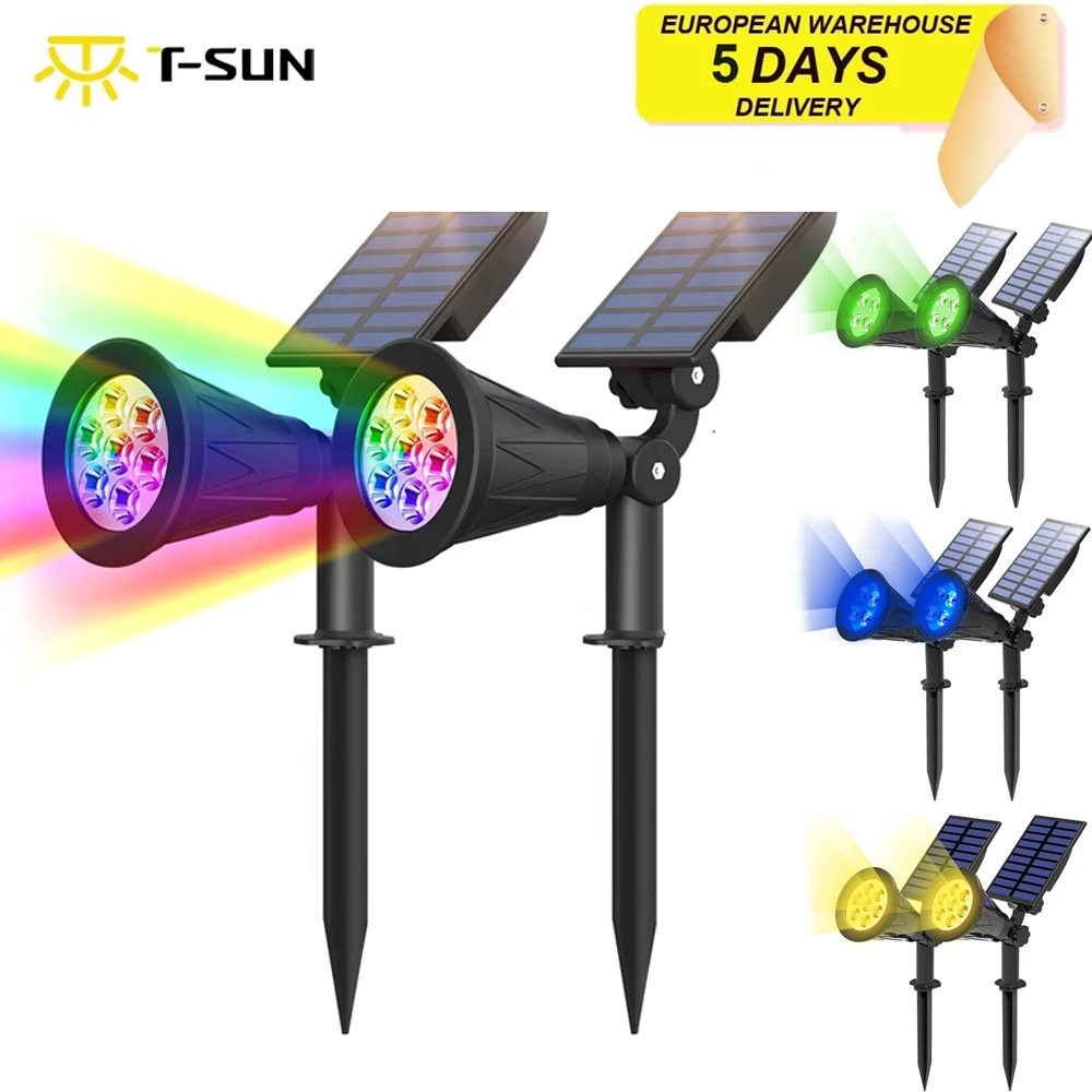 2pcs Outdoor Solar Light RGB LED Landscape Street Garden Solar Wall Lamp Waterproof Courtyard Path Lawn Spotlights for Tree Deco