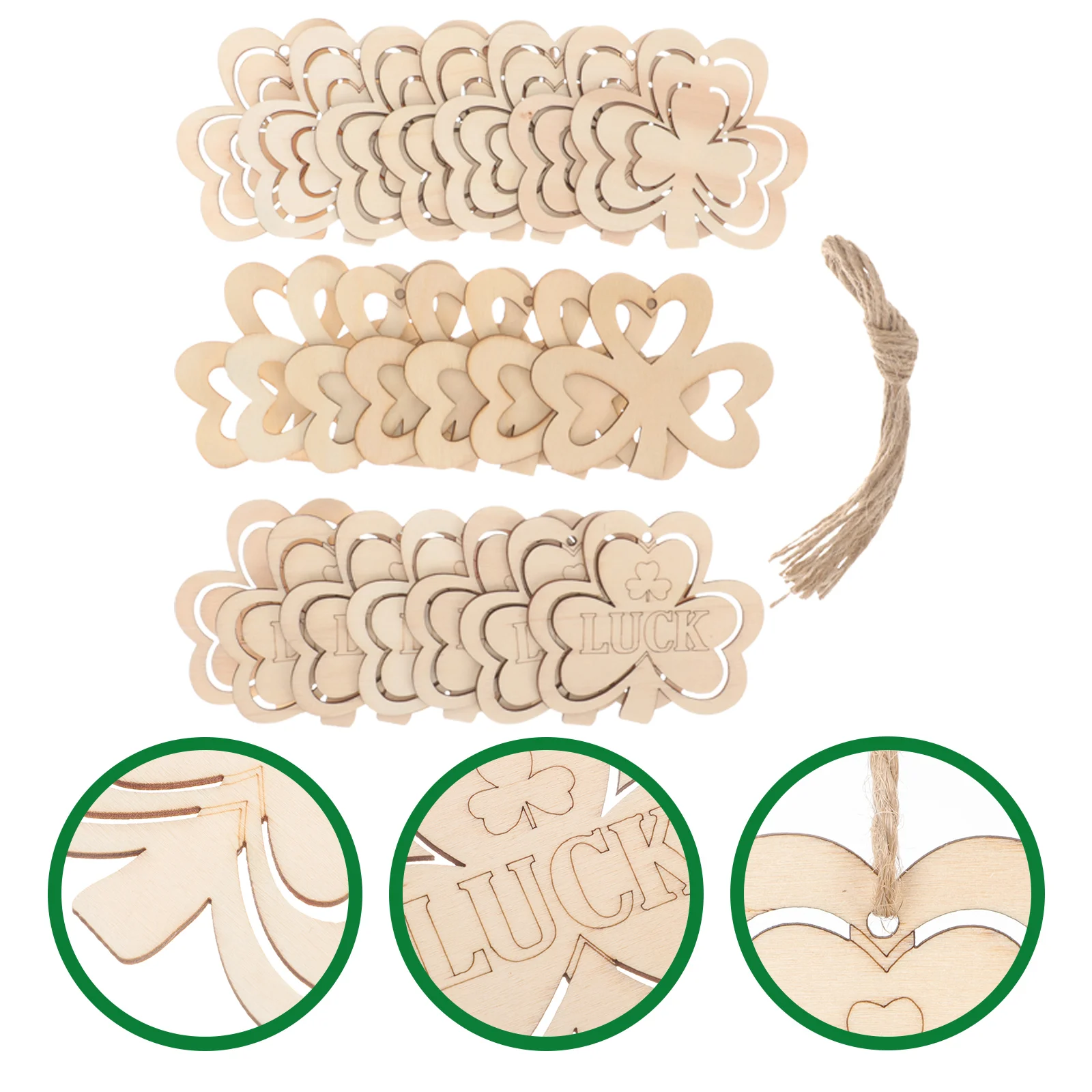 

30 Pcs Small Pendant Unfinished Wooden Cutouts Scene Ornament Crafts Party Decor Boxwood Shamrock Favor