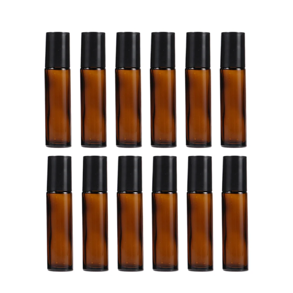 

12pcs 5ml Roll On Bottles Refillable Glass Roller Sample Bottles For Essential Oils Aromatherapy Chemistry Chemicals ( Amber )