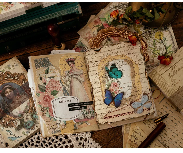 100 Blatt Vintage INS Blumenmuster-Materialpapier, beschreibbar, dekoratives Tagebuch, Scrapbooking, Hintergrundpapier – Detail 6